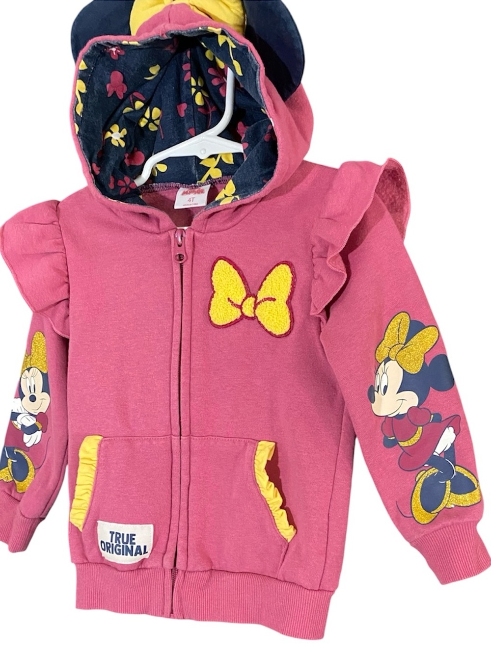 Disney Junior Minnie Mouse Pink Ruffle Zip Up Sweatshirt With Ears Size 4T - Picture 3 of 10